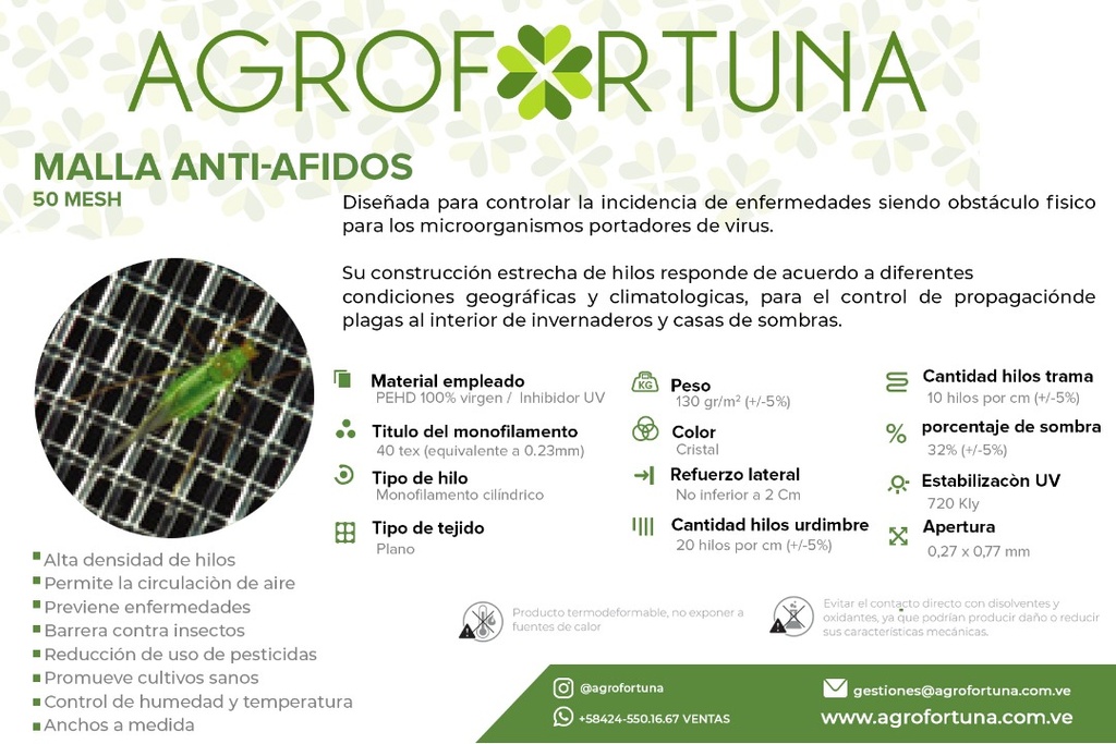 MALLA AGRICOLA ANTIAFIDOS 50 Mesh 4*100Mtrs 